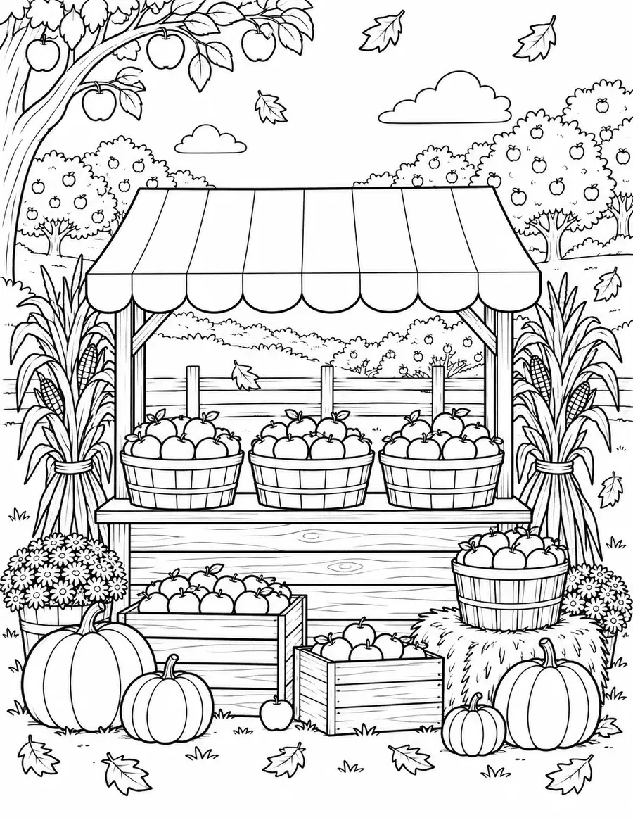 Apple Farm Stand Coloring Page preview