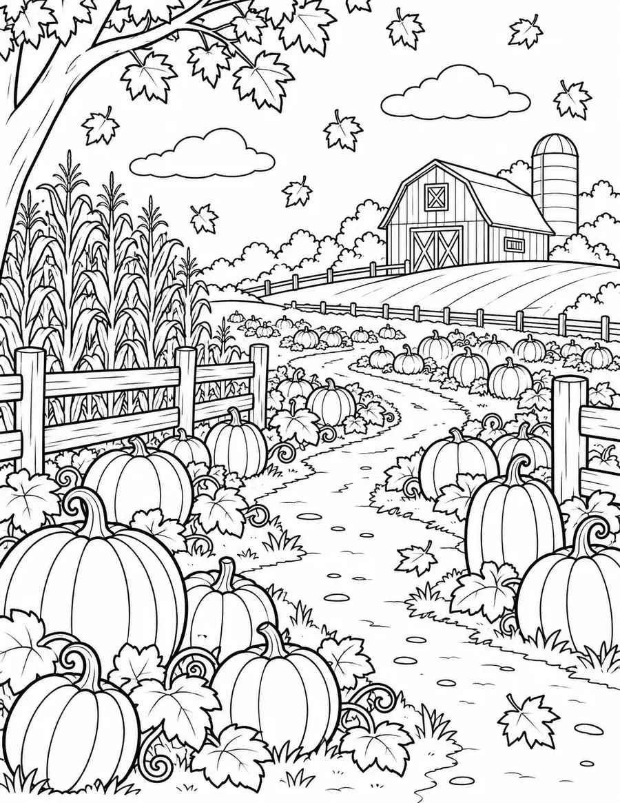 Fall Pumpkin Patch Coloring Page preview