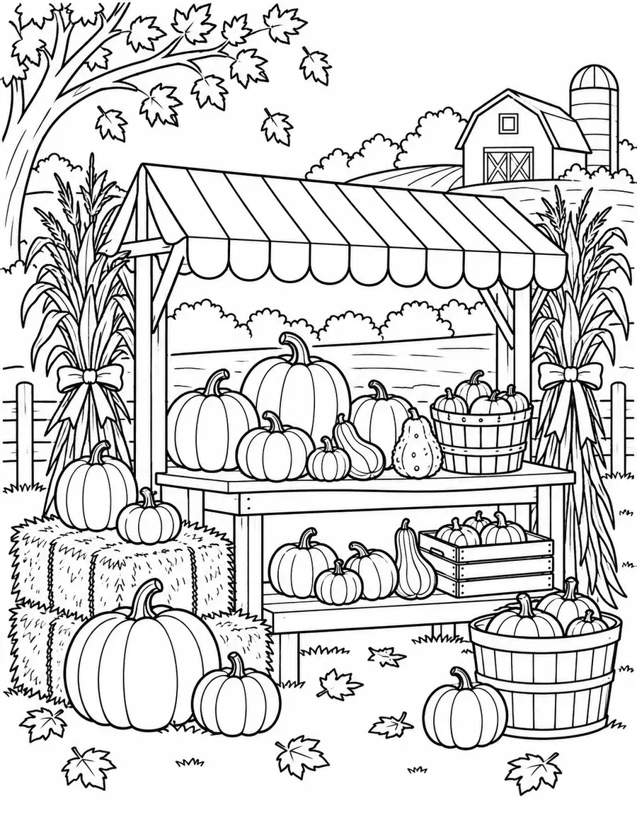 Pumpkin Farm Stand Coloring Page preview