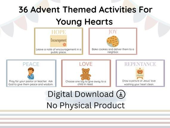 Printable 25 Days of Advent Card Activities for Kids/Families|Christian Classroom & Homeschool Activity PDF| Avery Compatible No-Cut Option by NaptimeVillage