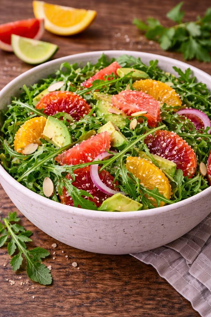 Crisp Arugula Salad with Citrus ready to serve.