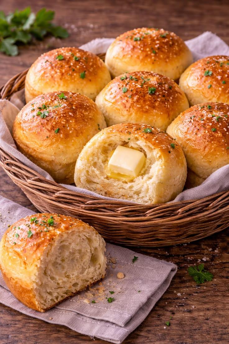 Crusty Bread or Rolls ready to serve.
