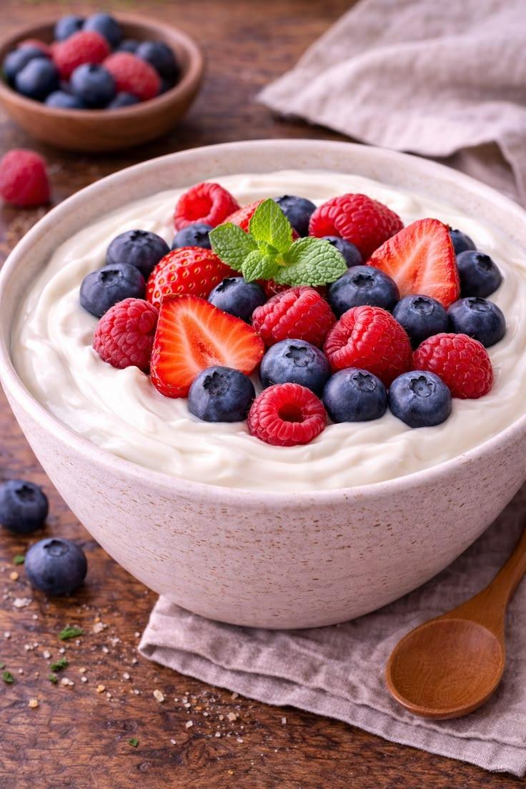 Greek Yogurt and Berries ready to serve.