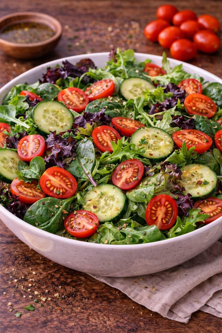 Green Salad with Vinaigrette ready to serve.