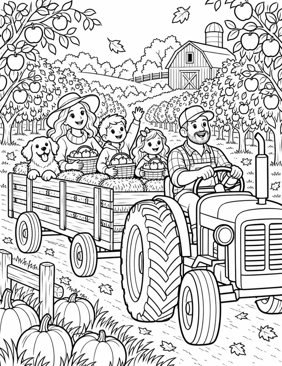 Apple Harvest Hayride Coloring Page