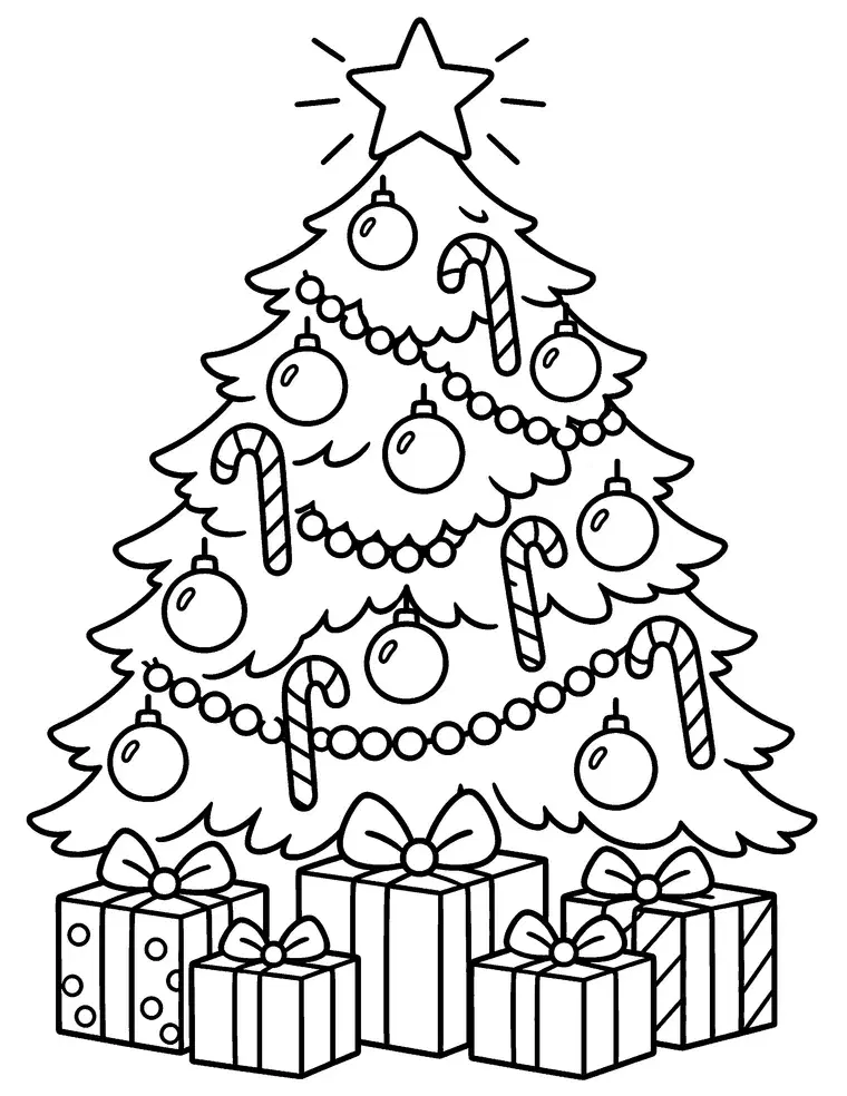 Christmas Tree With Ornaments Coloring Page