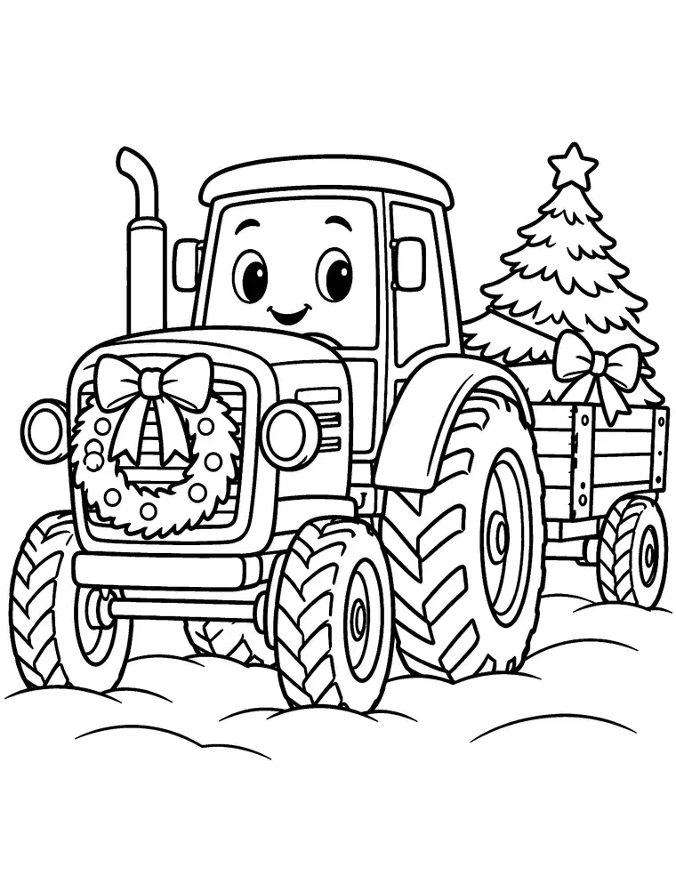 Christmas Tractor Coloring Page