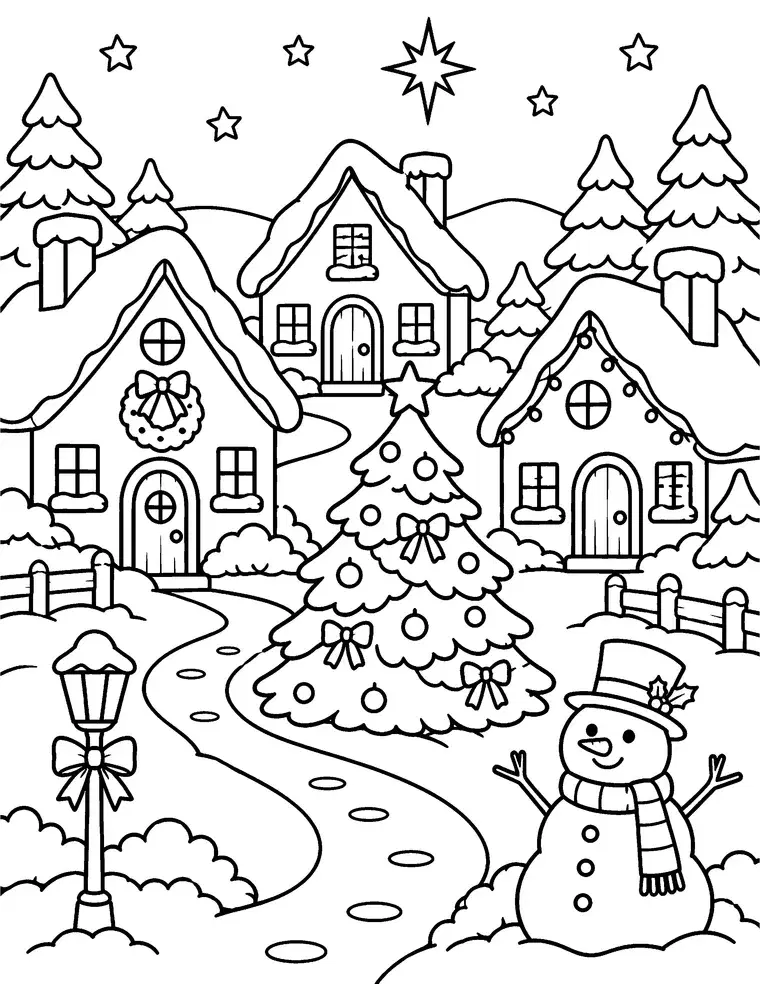 Christmas Village Coloring Page