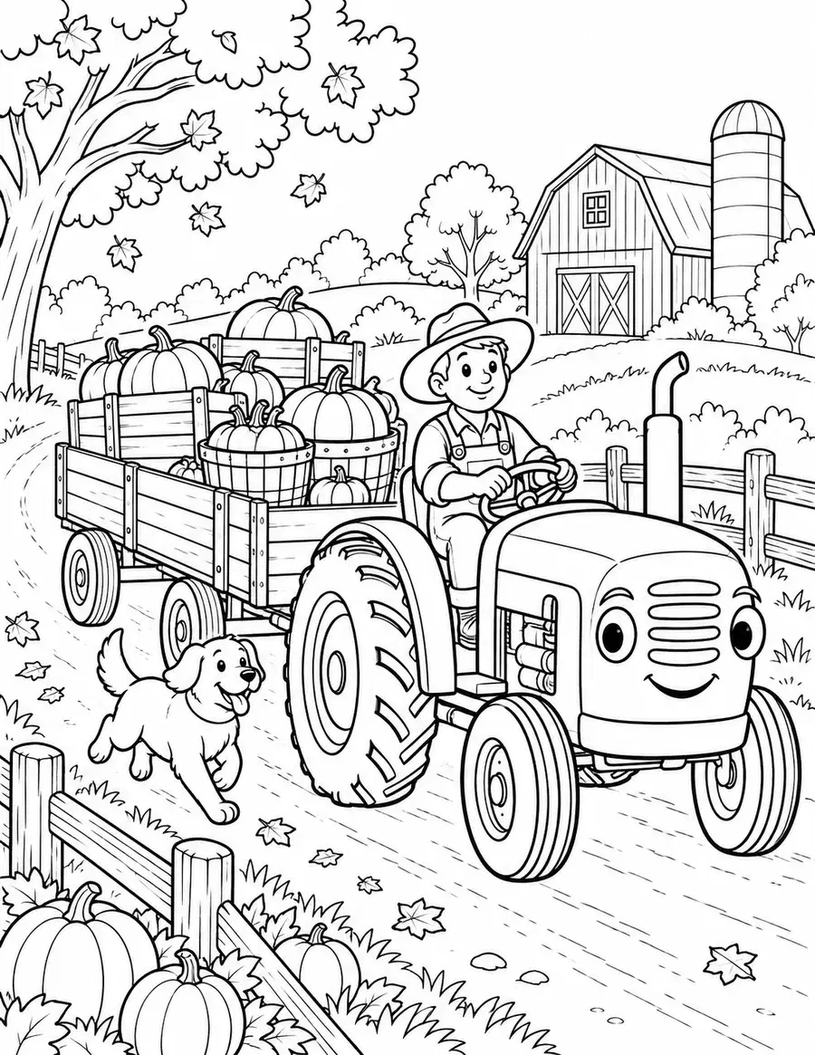 Little Tractor Pumpkin Delivery Coloring Page