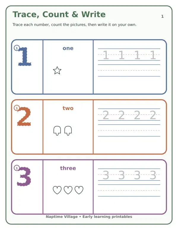 Number Tracing Worksheets 1–10
