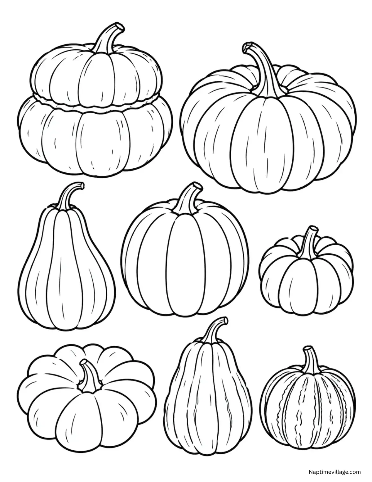 Eight Pumpkins Coloring Page