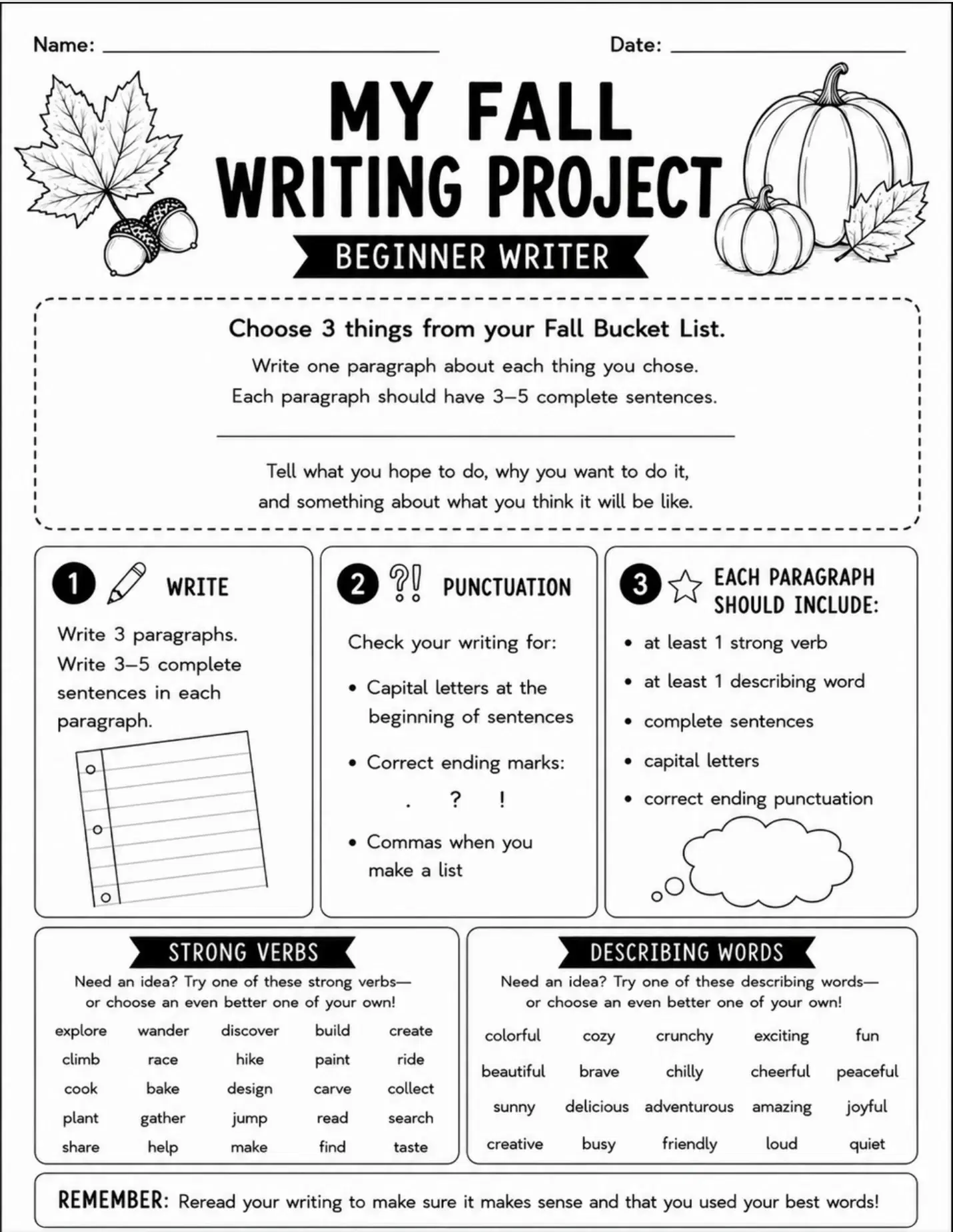 Fall Writing Project for Beginner Writers