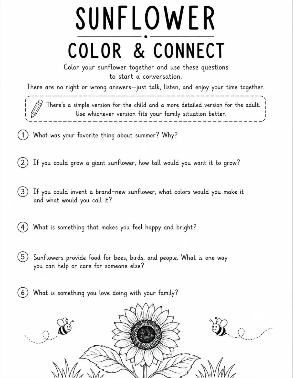 Sunflower Coloring & Conversation Pack