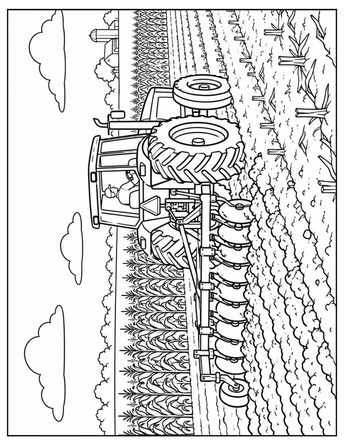 Tractor in a Cornfield Coloring Page