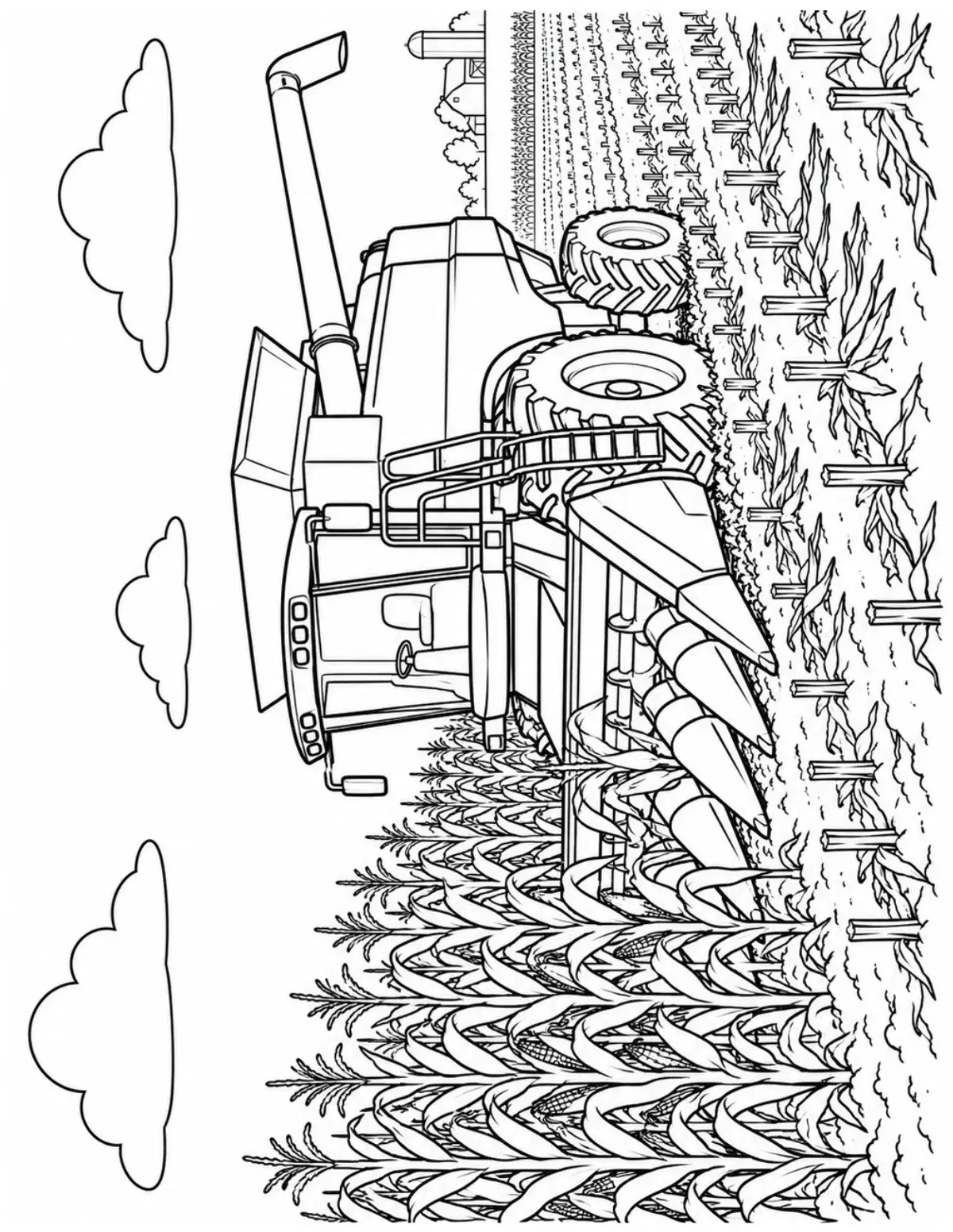Corn Combine Harvester Coloring Page