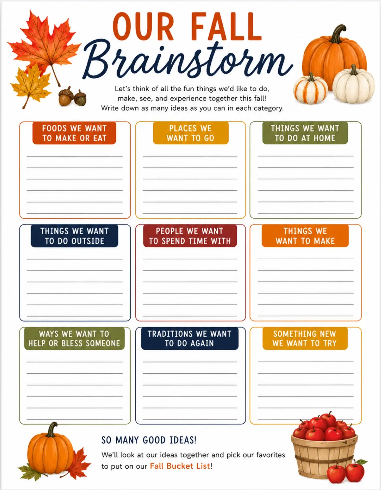 Fall Family Brainstorm Worksheet