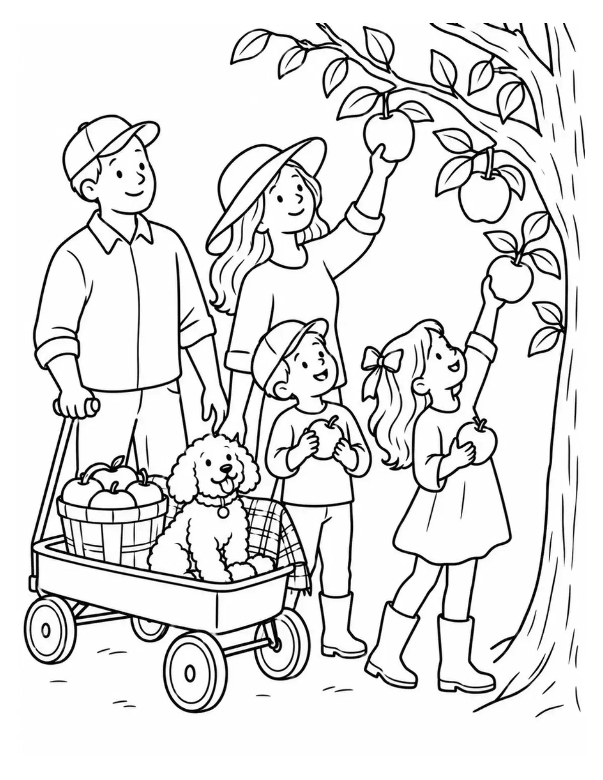 Family Apple Picking Coloring Page