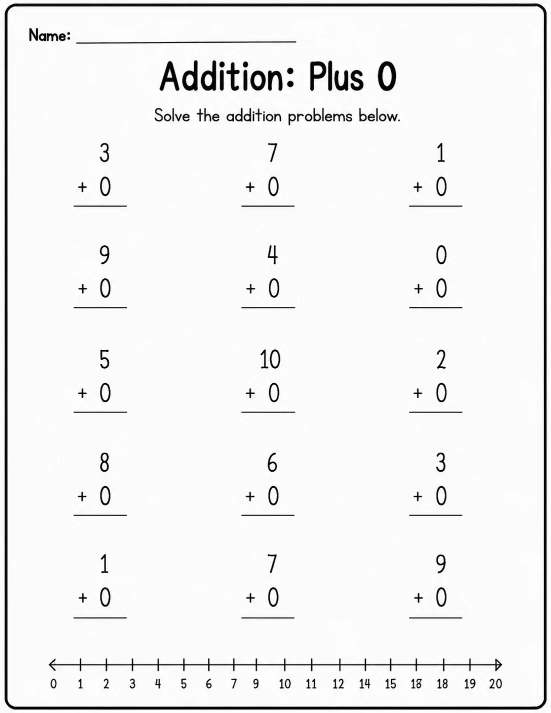 Adding Zero Worksheet