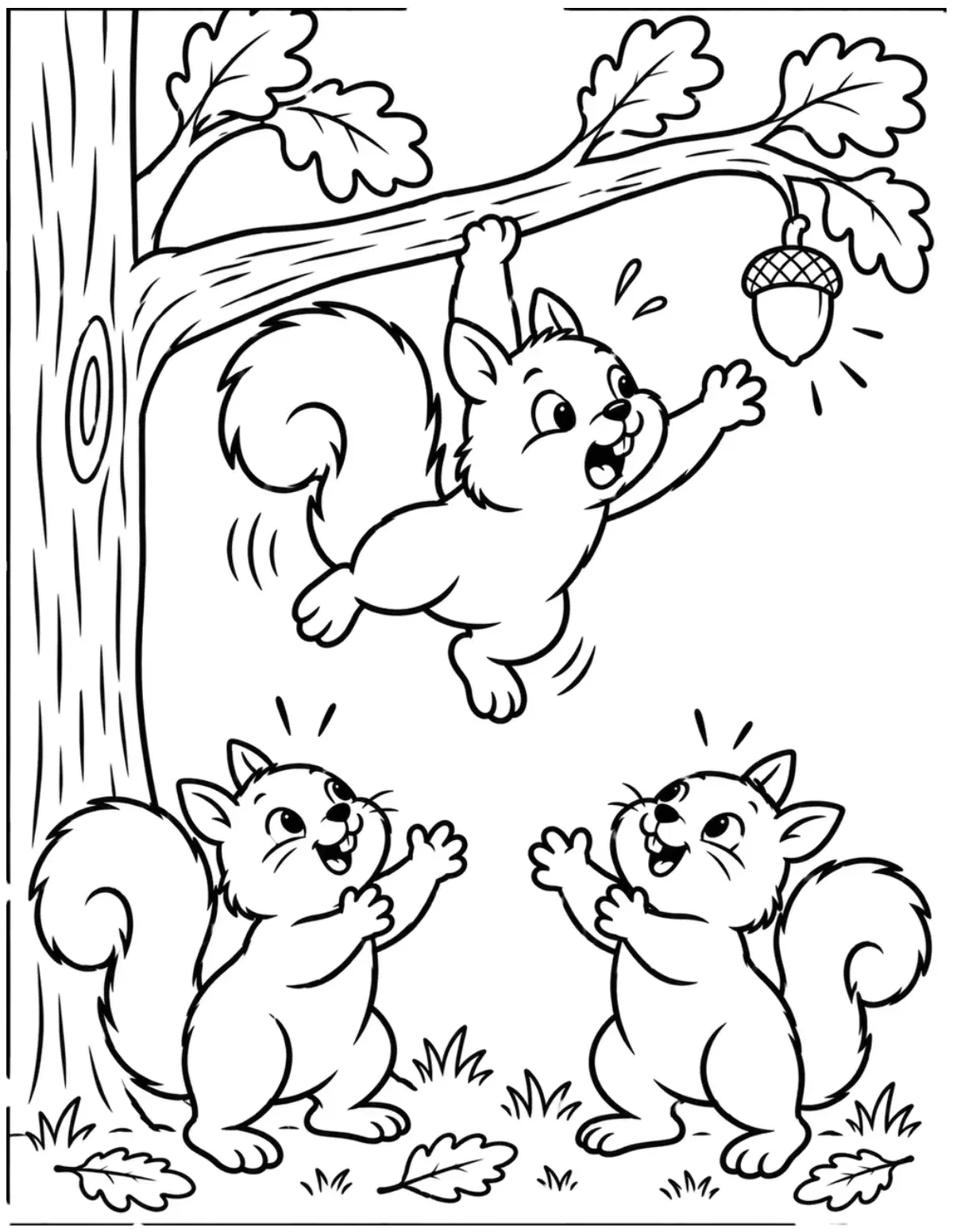 Squirrel Reaching for an Acorn Coloring Page