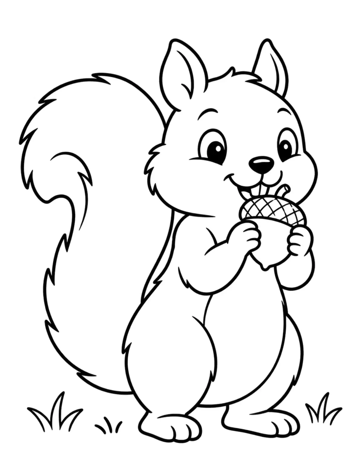 Squirrel with an Acorn Coloring Page