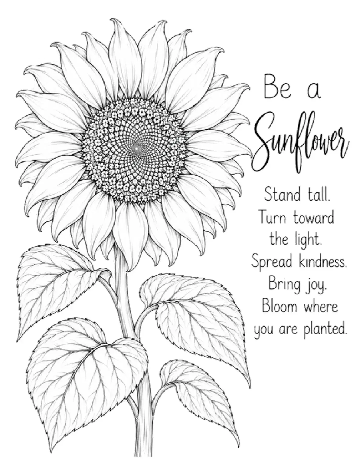 Be a Sunflower Inspirational Coloring Page
