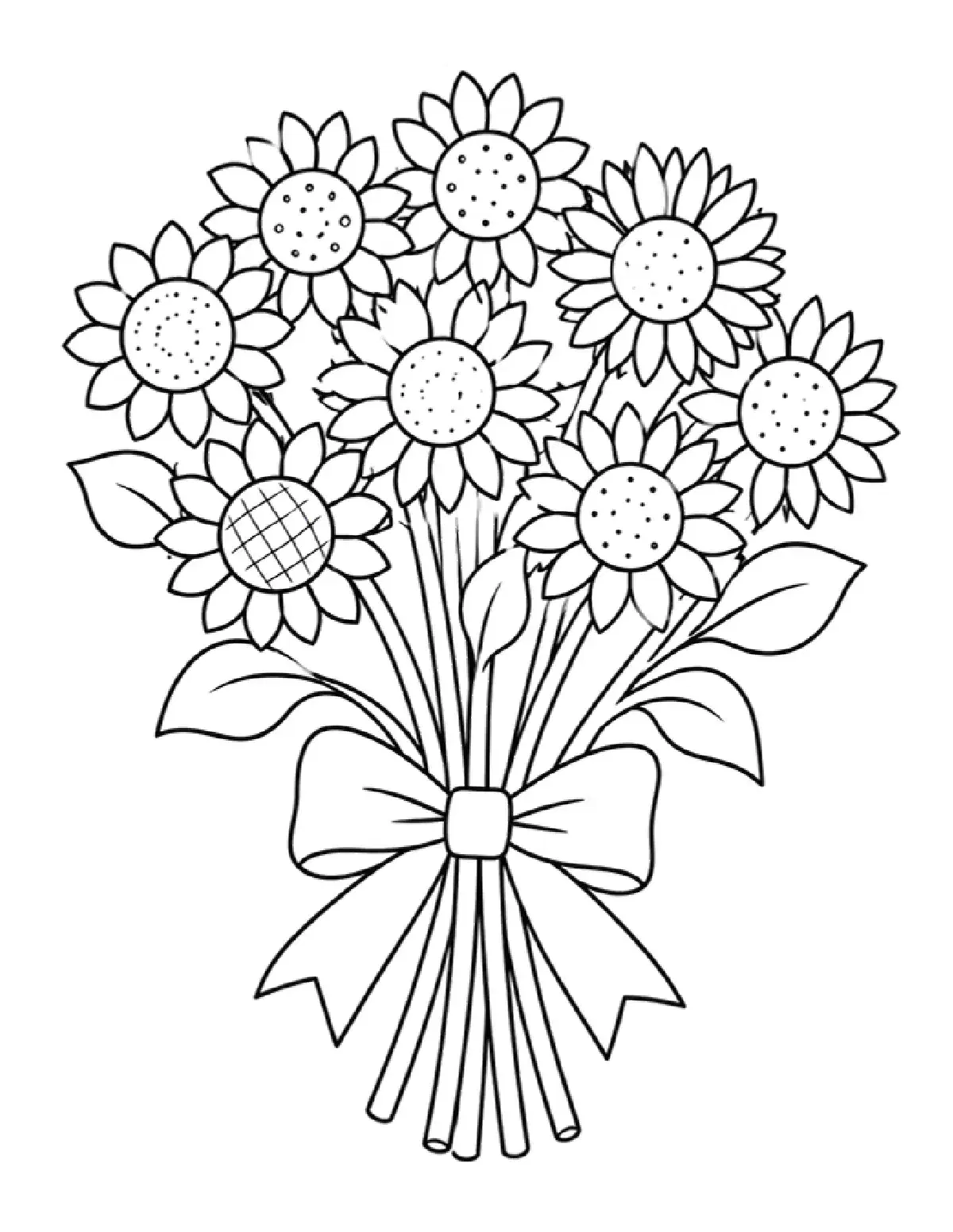 Sunflower Bouquet Coloring Page: Simple Flowers