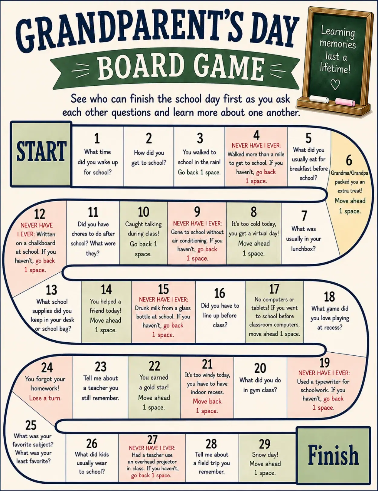 Grandparents Day Conversation Board Game