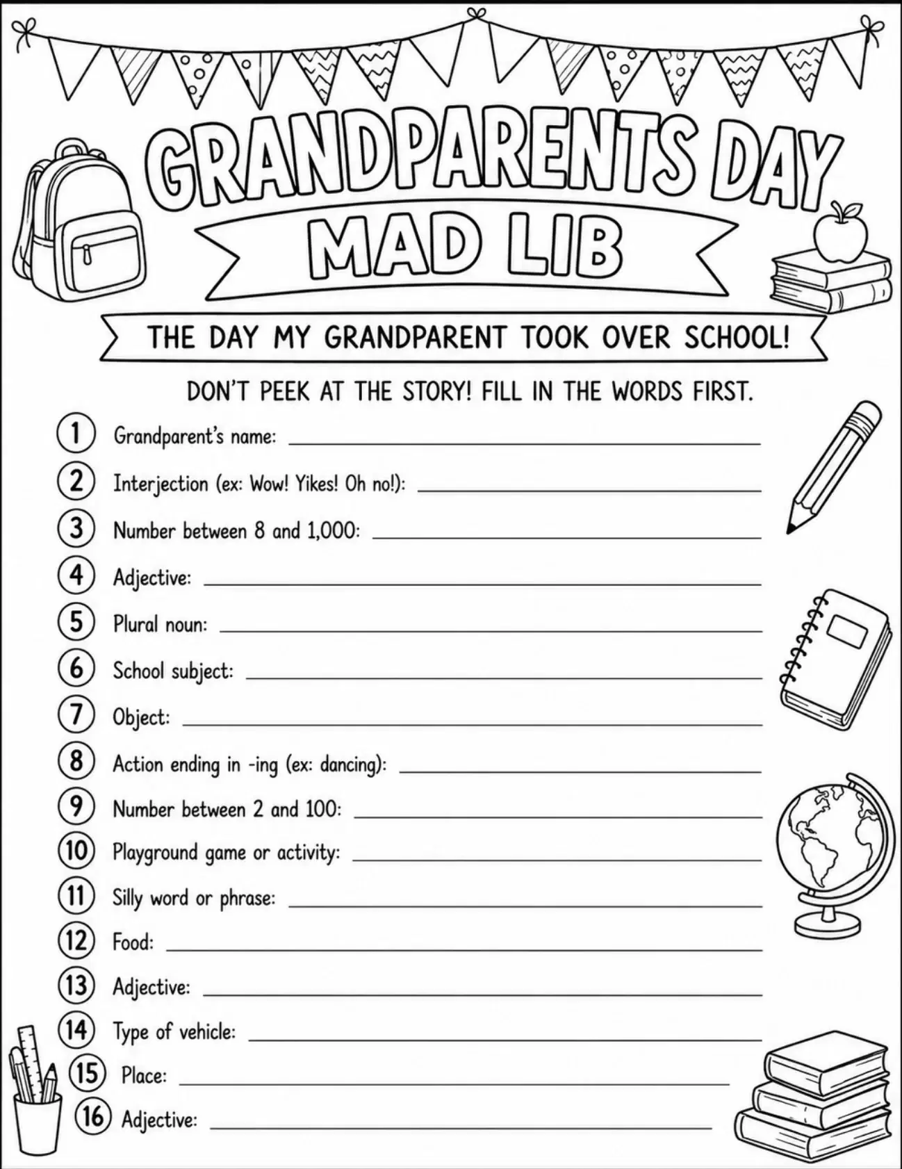 Grandparents Day Silly Story Worksheet