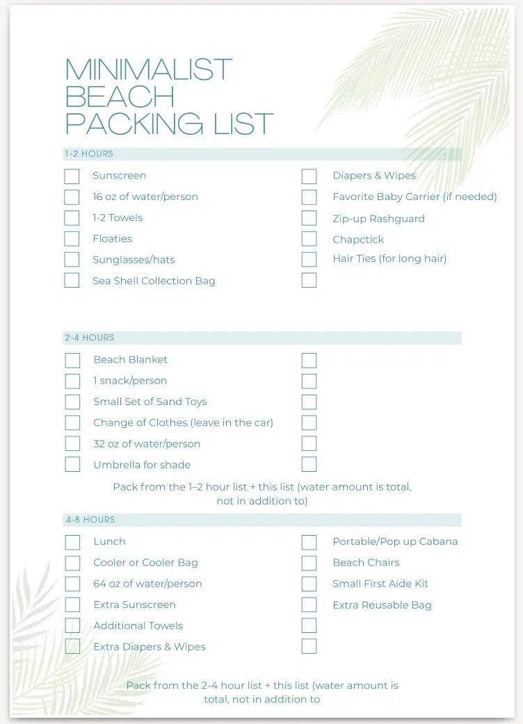 Minimalist Beach Packing list