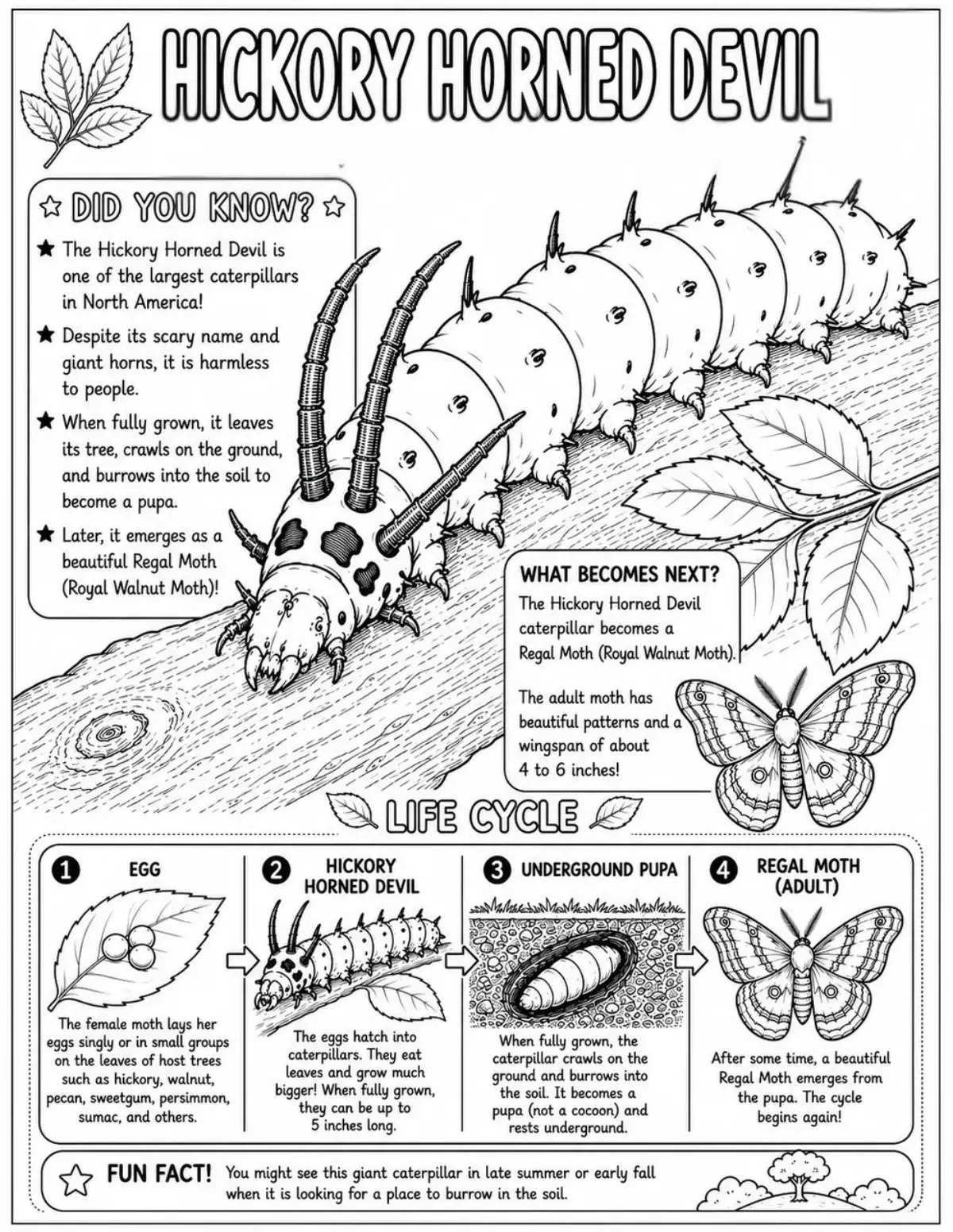 Hickory Horned Devil Life Cycle Coloring Page