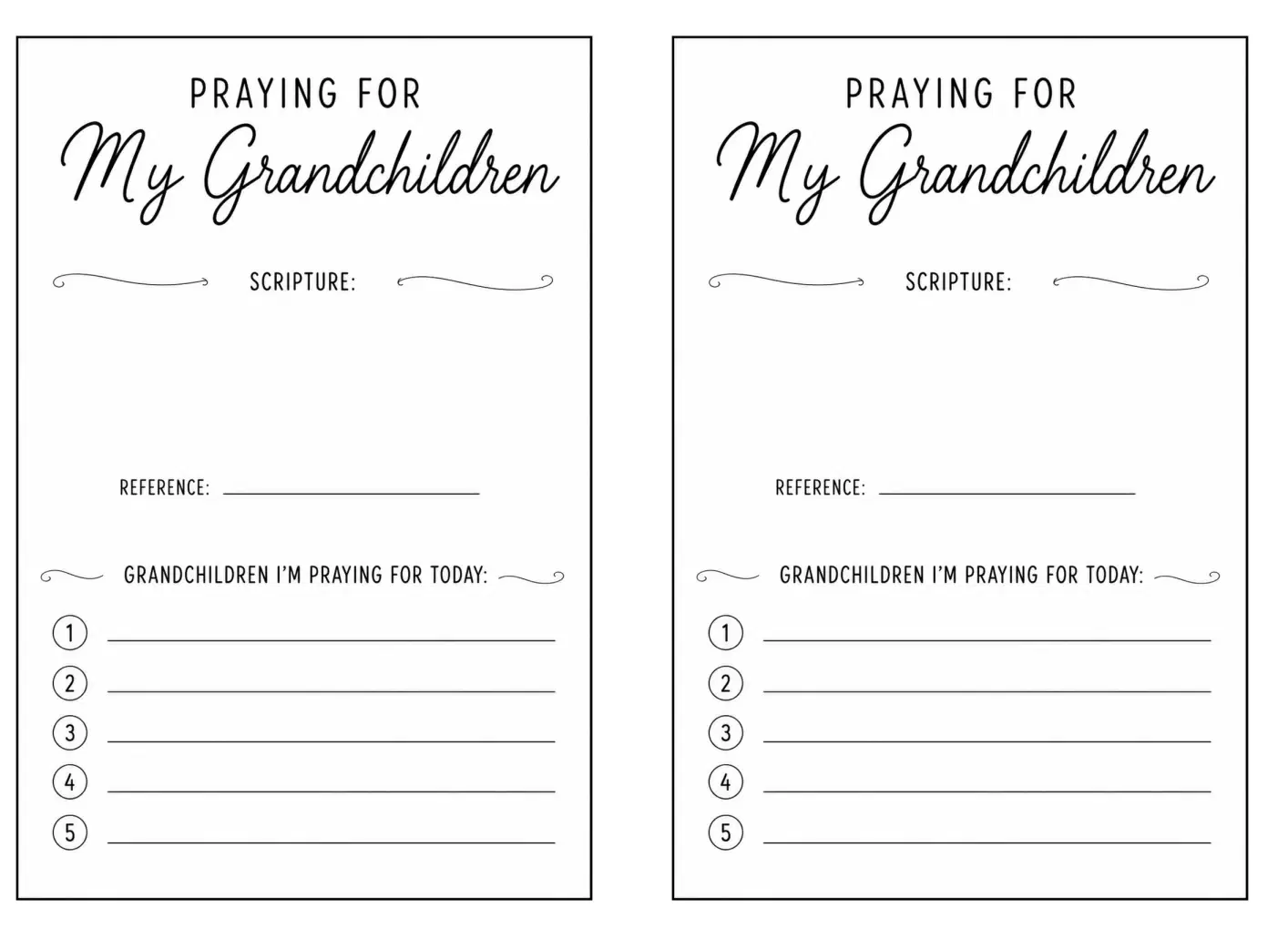 Blank Grandchildren Prayer Cards