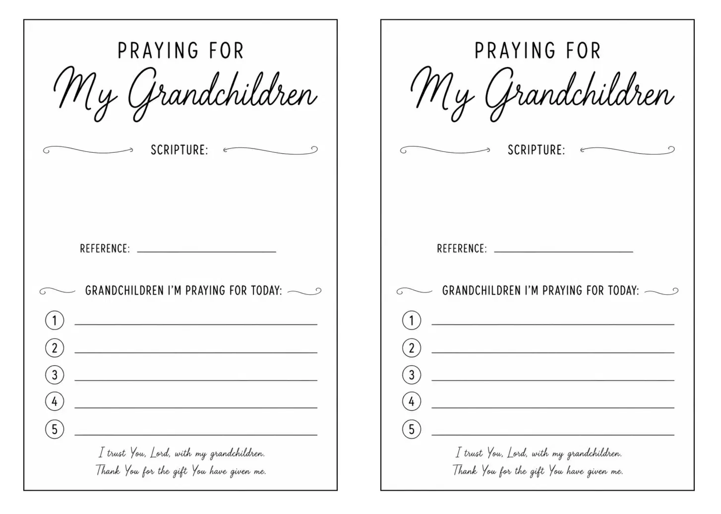 Prayer Cards for Multiple Grandchildren