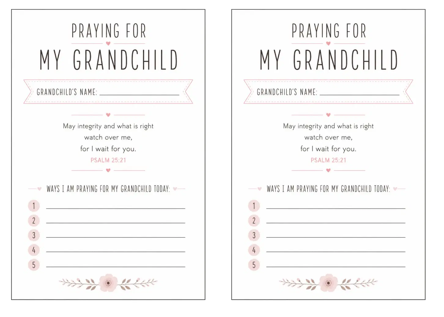 Grandchild Prayer Cards: Psalm 25 in Pink
