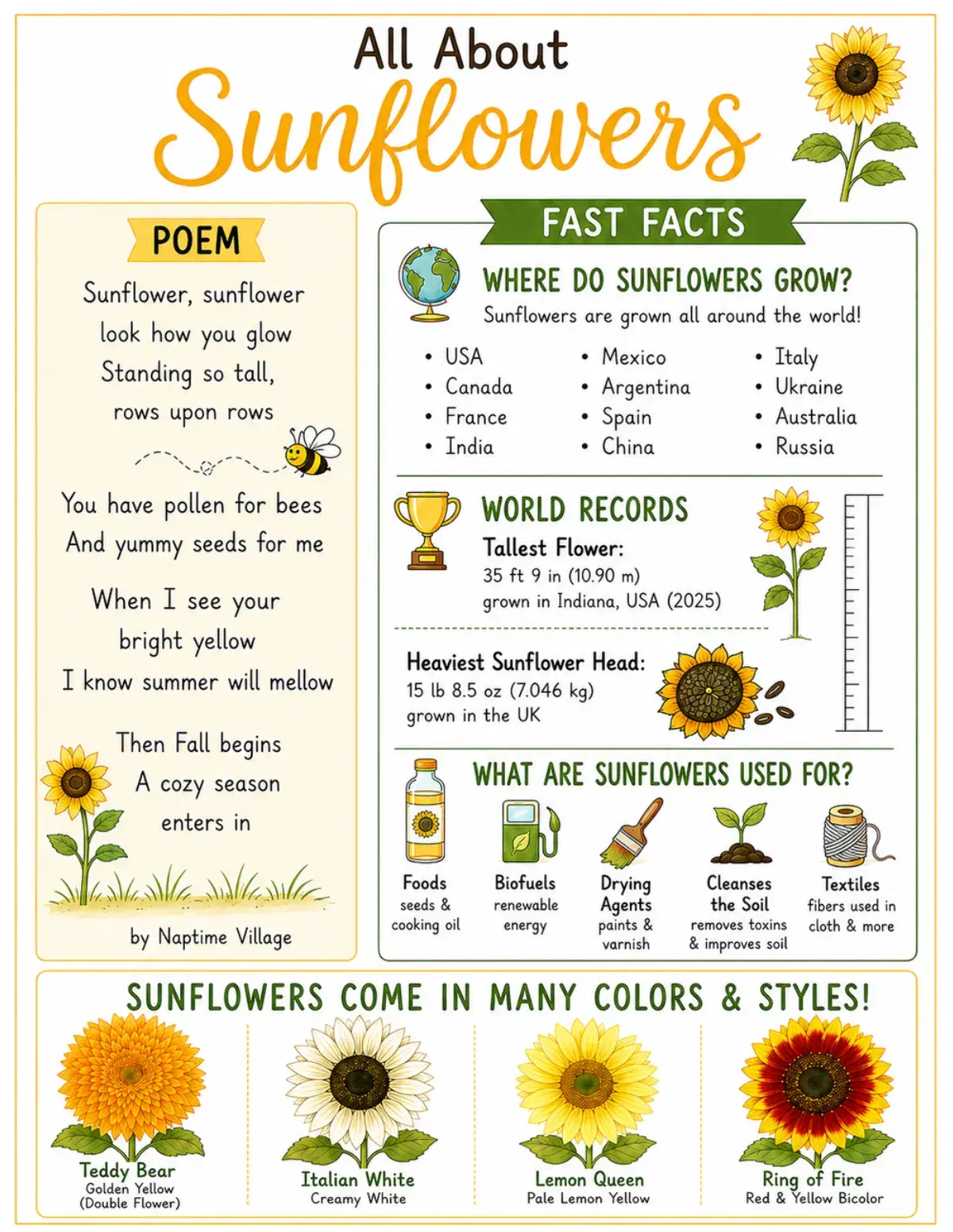 Sunflower Facts & Coloring Pack