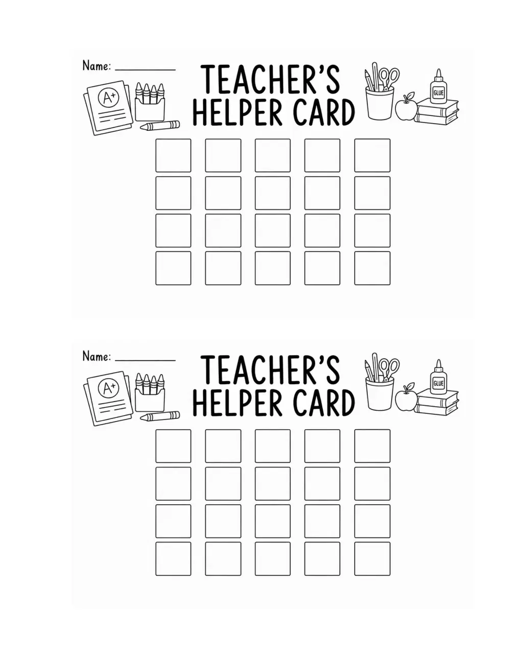 Teacher’s Helper Cards
