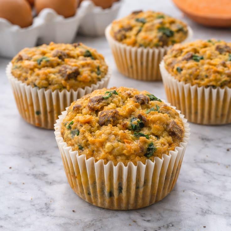 Freshly baked sweet potato breakfast muffins on a cooling rack.