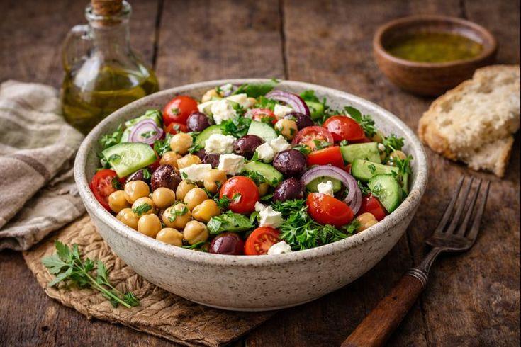 Greek Salad with Chickpeas and Olive Oil Vinaigrette